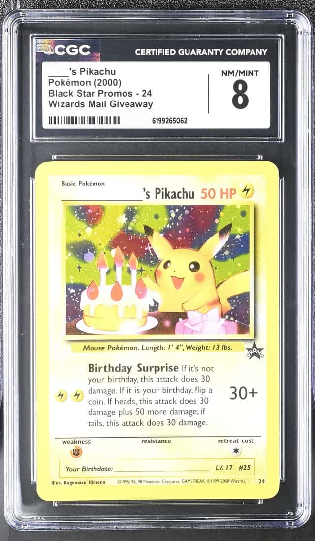 2000 Pokemon Black Star Promo Wizards Mail Giveaway Holo Birthday Pikachu #24 CGC 8 NM-MT