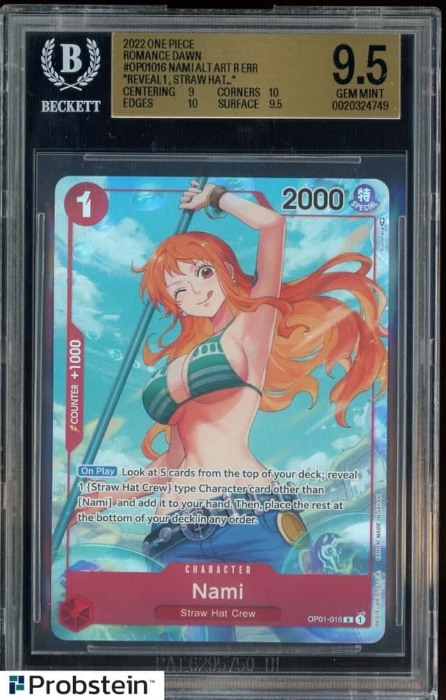 2022 One Piece OP01-Alternate Art #016 Nami Pre-Errata BGS 9.5 GEM MINT