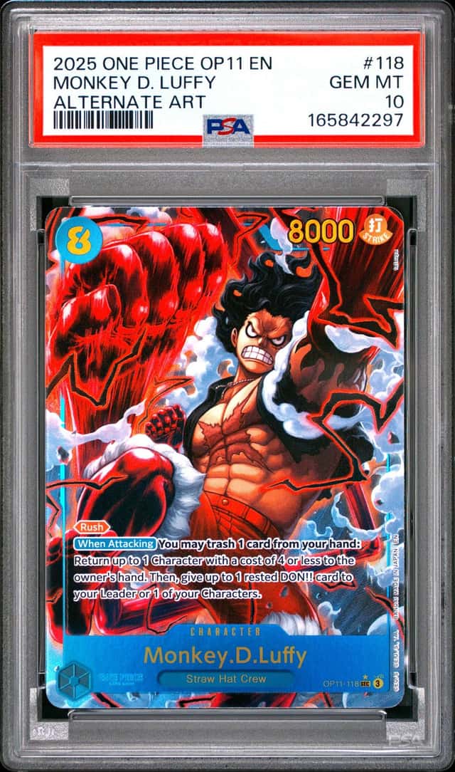 2025 ONE PIECE OP11-A FIST OF DIVINE SPEED ALTERNATE ART MONKEY D. LUFFY PSA 10