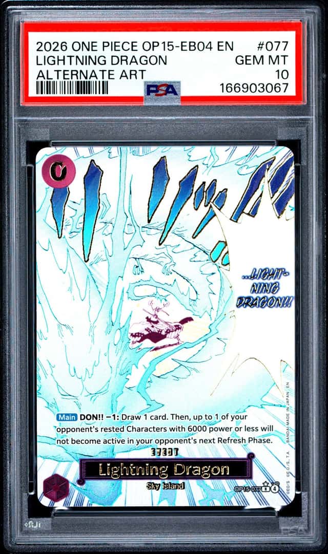 2026 ONE PIECE OP15-EB04-ADVENTURE ON KAMI'S ISLAND #077 LIGHTNING DRAGON PSA 10