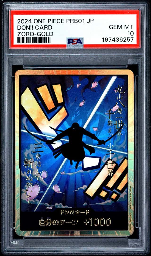 2024 ONE PIECE JAPANESE PRB01-PREMIUM BOOSTER RORONOA ZORO-GOLD DON! CARD PSA 10