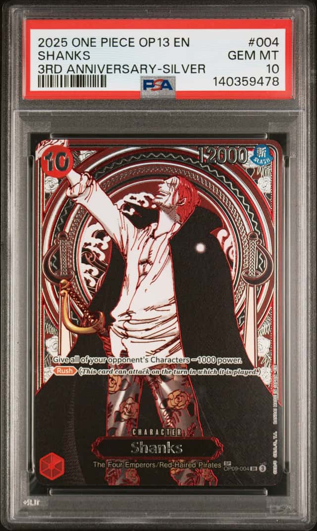 2025 One Piece OP13 EN 3rd Anniversary Silver #004 Shanks PSA 10 GEM MINT