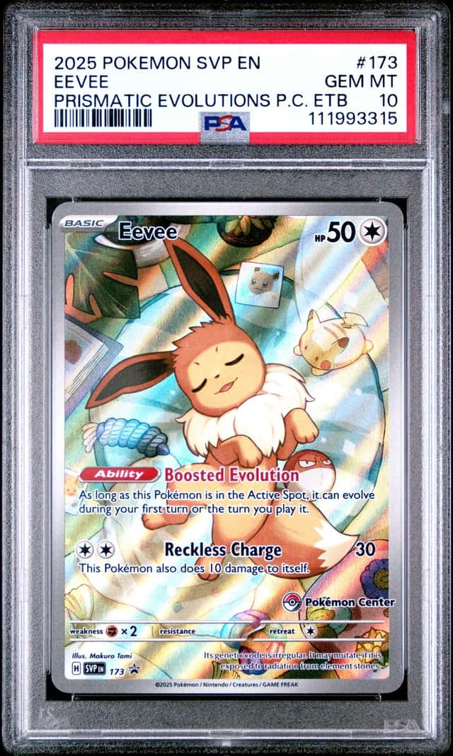 2025 POKEMON SVP PRISMATIC EVOLUTIONS POKEMON CENTER ETB PROMO #173 EEVEE PSA 10
