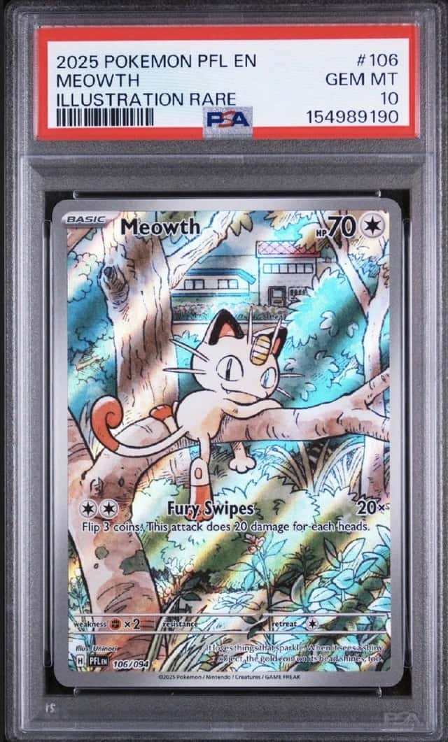 2025 POKEMON PFL EN-PHANTASMAL FLAMES ILLUSTRATION RARE #106 MEOWTH PSA 10