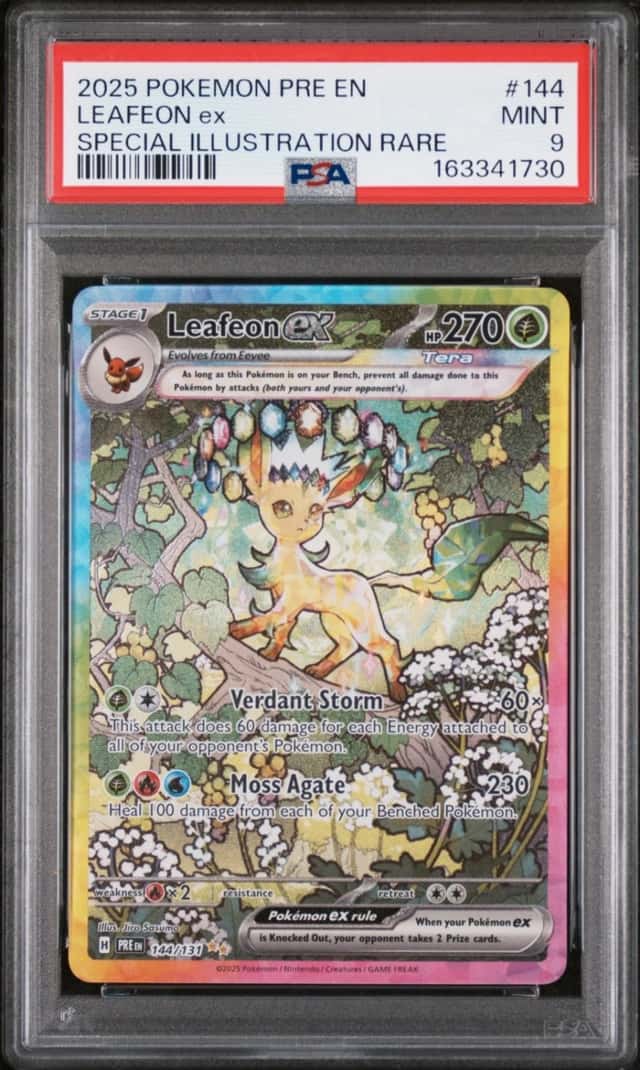 2025 POKEMON PRISMATIC EVOLUTIONS SPECIAL ILLUSTRATION RARE LEAFEON EX PSA 9