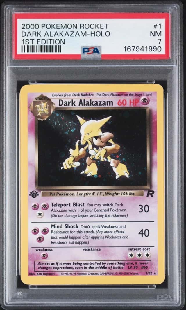 2000 POKEMON ROCKET 1ST EDITION #1 DARK ALAKAZAM-HOLO PSA 7