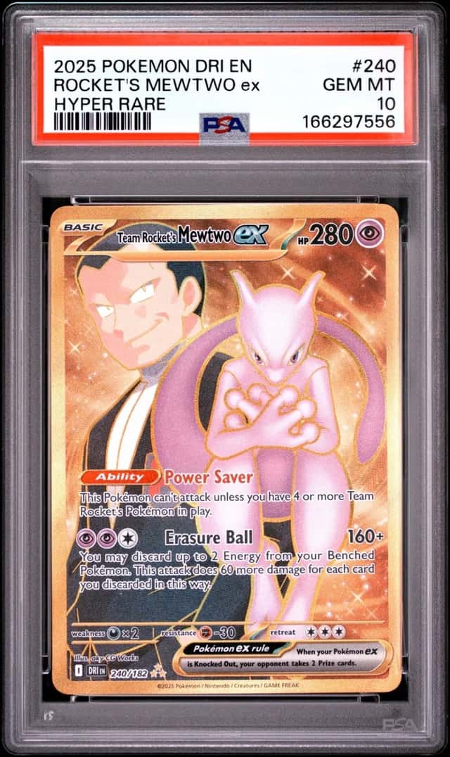 2025 POKEMON DRI EN-DESTINED RIVALS HYPER RARE TEAM ROCKET'S MEWTWO EX PSA 10