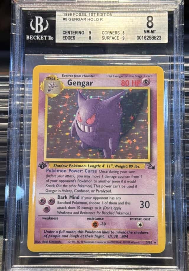 1999 Pokemon Fossil Gengar Holo 1st Edition #5/62 BGS 8 NM-MT
