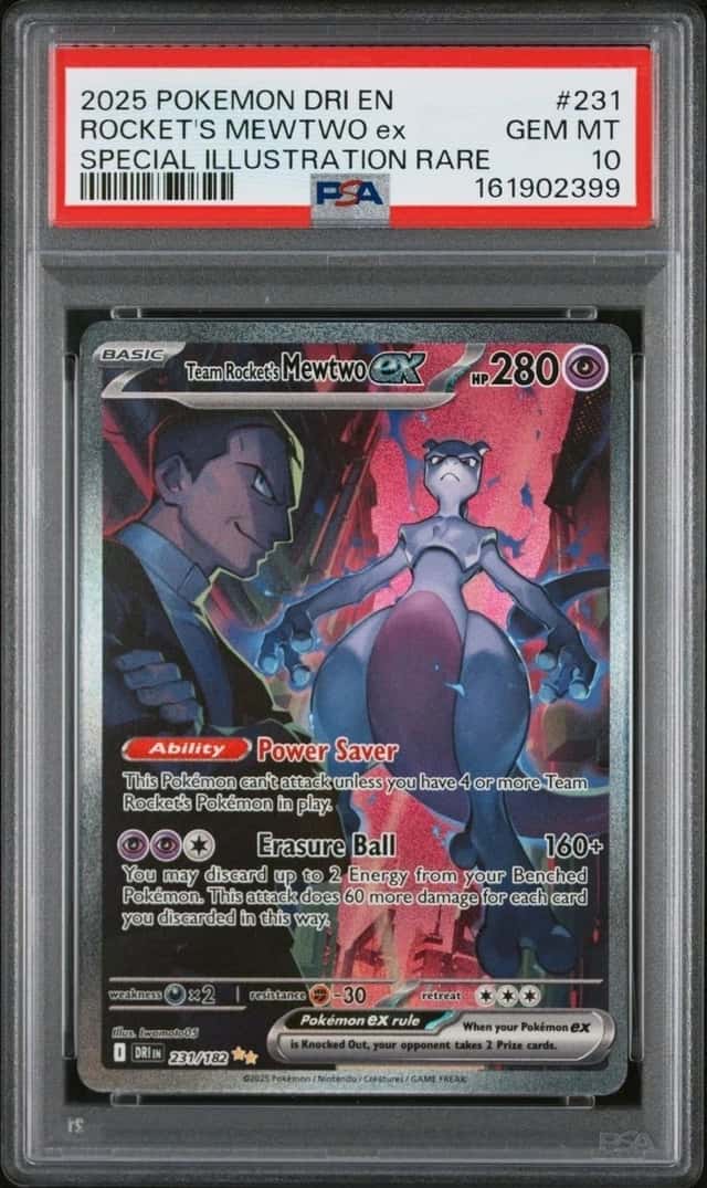 2025 POKEMON DRI SPECIAL ILLUSTRATION RARE #231 TEAM ROCKET'S MEWTWO EX PSA 10