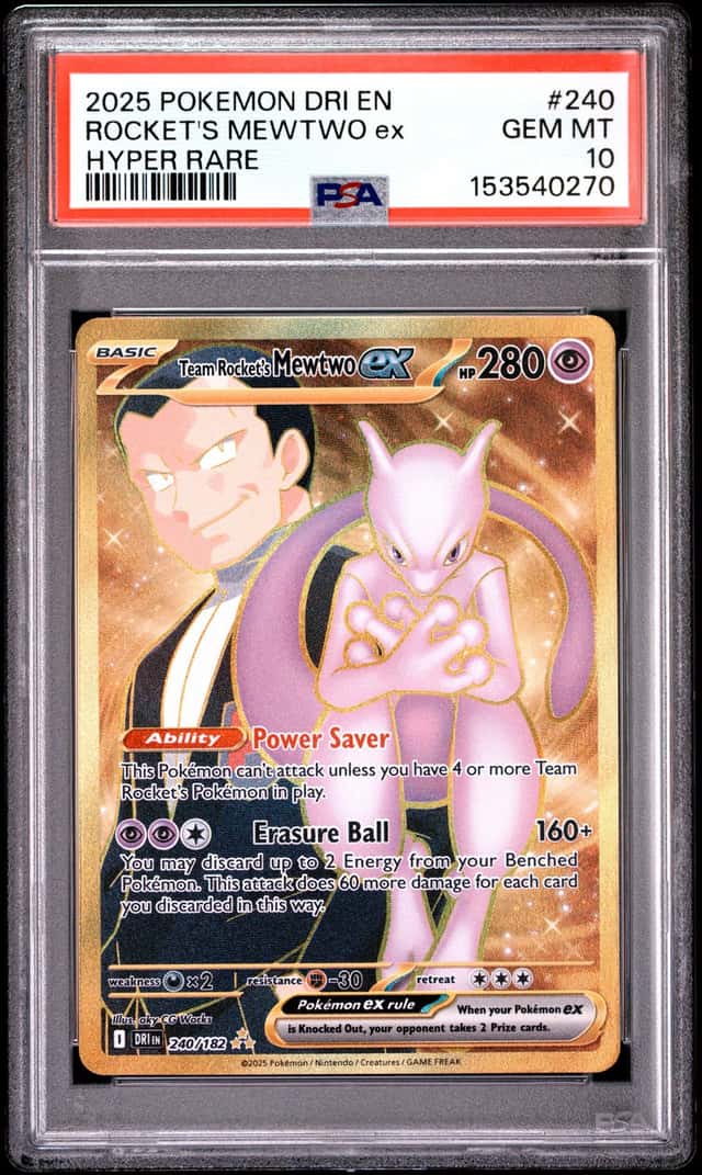 2025 Pokemon DRI EN Hyper Rare #240 Rocket's Mewtwo ex PSA 10 GEM MINT