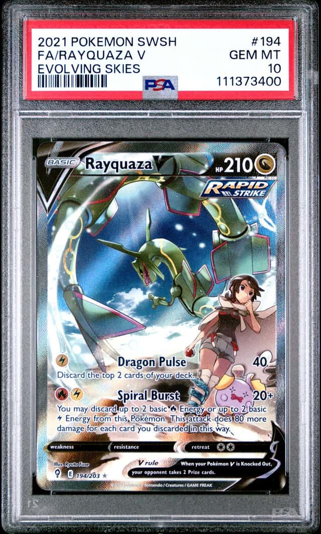 2021 Pokemon SWSH Evolving Skies Rayquaza V Full Art Ultra Rare #194/203 PSA 10
