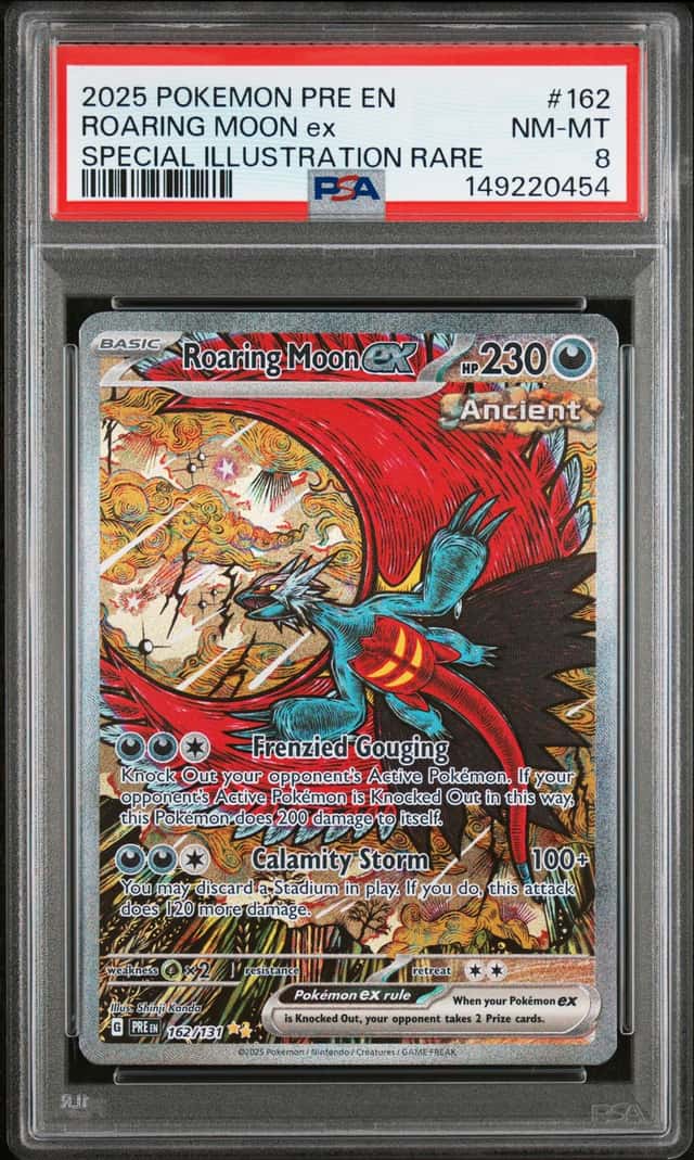 2025 Pokemon Prismatic Roaring Moon ex Special Illustration Rare #162/131 PSA 8