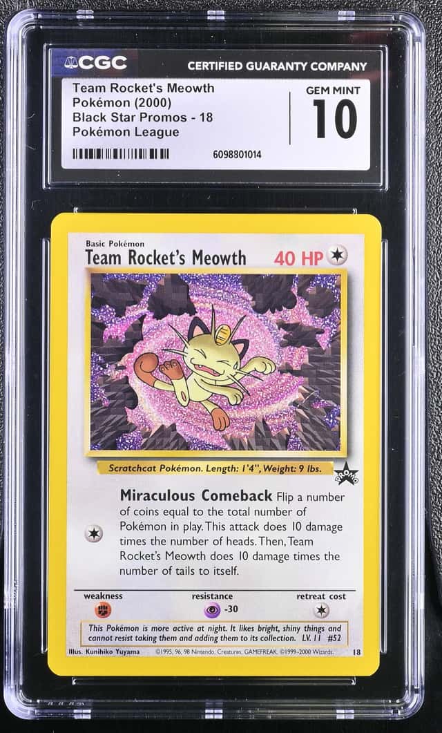 Team Rockets Meowth Pokemon 2000 Black Star Promos - 18 Pokemon League GEM MNT10