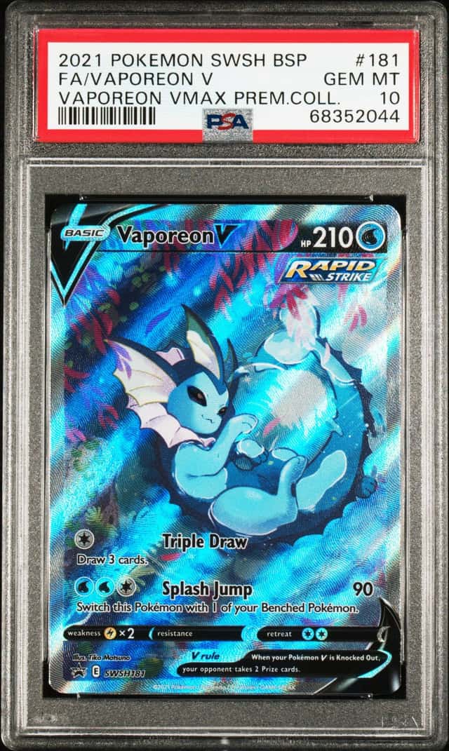 2021 POKEMON FA/VAPOREON V VAPOREON VMAX PREM.COLL. SWSH BSP #181 PSA 10