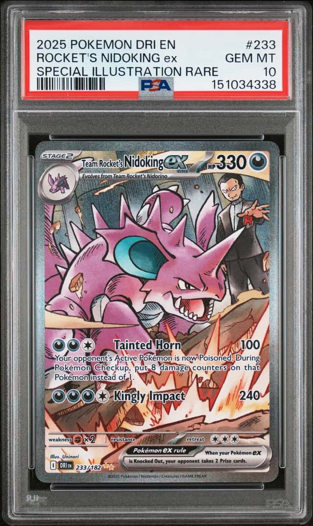 2025 Pokemon Destined Rivals #233 Rocket's Nidoking ex Illustration Rare PSA 10