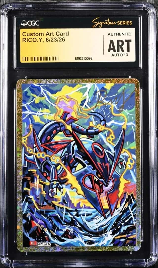 Pokemon 2023 Custom Art Card Maga Rayquaza Sketch RICO.Y Signed CGC ART AUTO 10