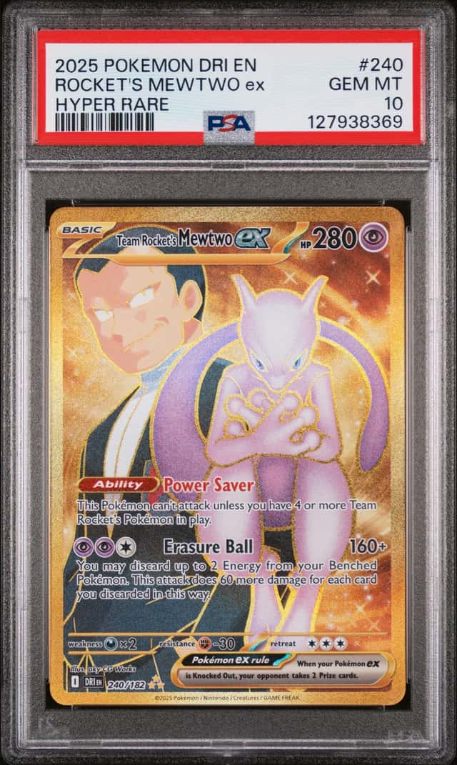 127938369 Team Rocket's Mewtwo ex 2025 Pokemon Destined Rivals #240/182 PSA 10