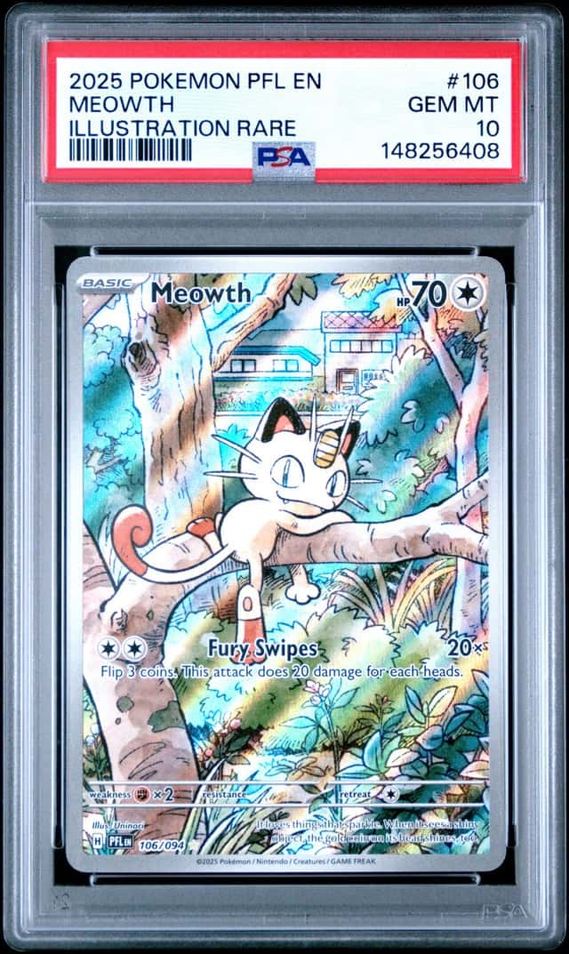 POKEMON MEOWTH 2025 PFL EN-PHANTASMAL FLAMES #106 ILLUS RARE PSA 10