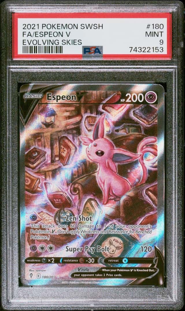 Espeon V 2021 SWSH07 Evolving Skies 180/203 Alt Full Art Holo PSA 9 Eng