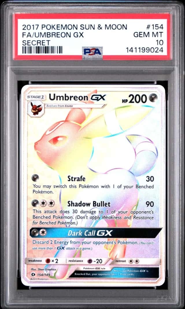 POKEMON FA/UMBREON GX SECRET 2017 SUN & MOON #154 PSA 10