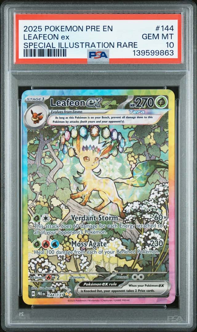 2025 Pokemon Prismatic Evolutions Leafeonex #144 SIR Special Illustration PSA 10