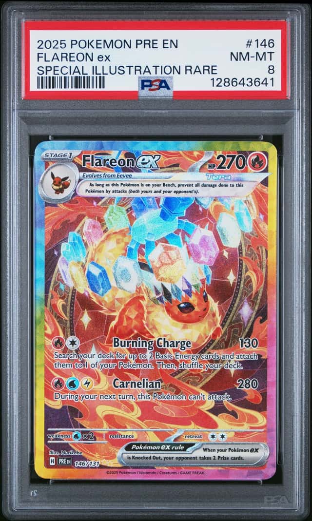 2025 Pokemon Prismatic Flareon ex Special Illustration Rare #146/131 PSA 8