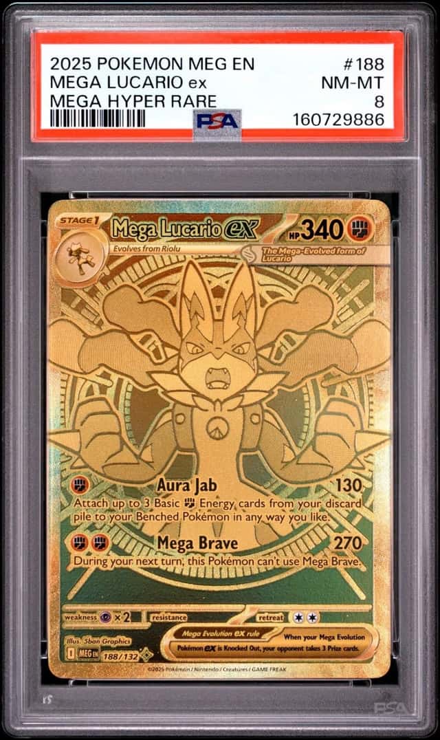 2025 POKEMON MEG EN-MEGA EVOLUTION MEGA HYPER RARE #188 MEGA LUCARIO EX PSA 8