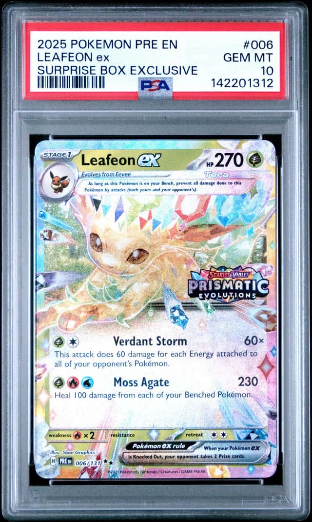 2025 Pokemon Prismatic Evolutions Leafeon ex Stamped 006/131 PSA 10