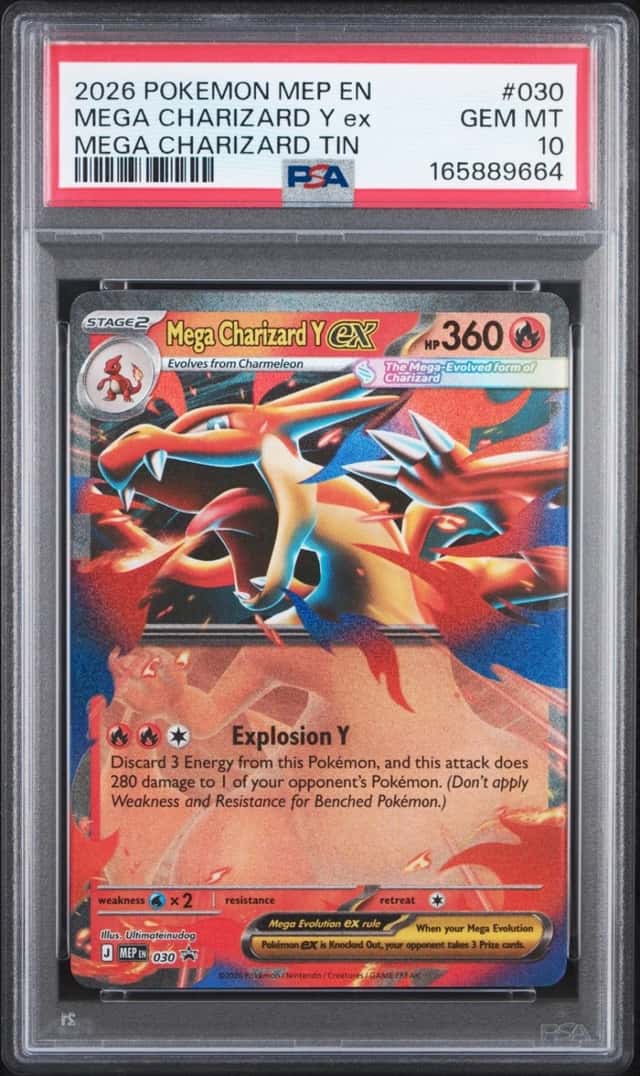 2026 POKEMON MEGA CHARIZARD TIN BLACK STAR PROMO #030 MEGA CHARIZARD Y EX PSA 10