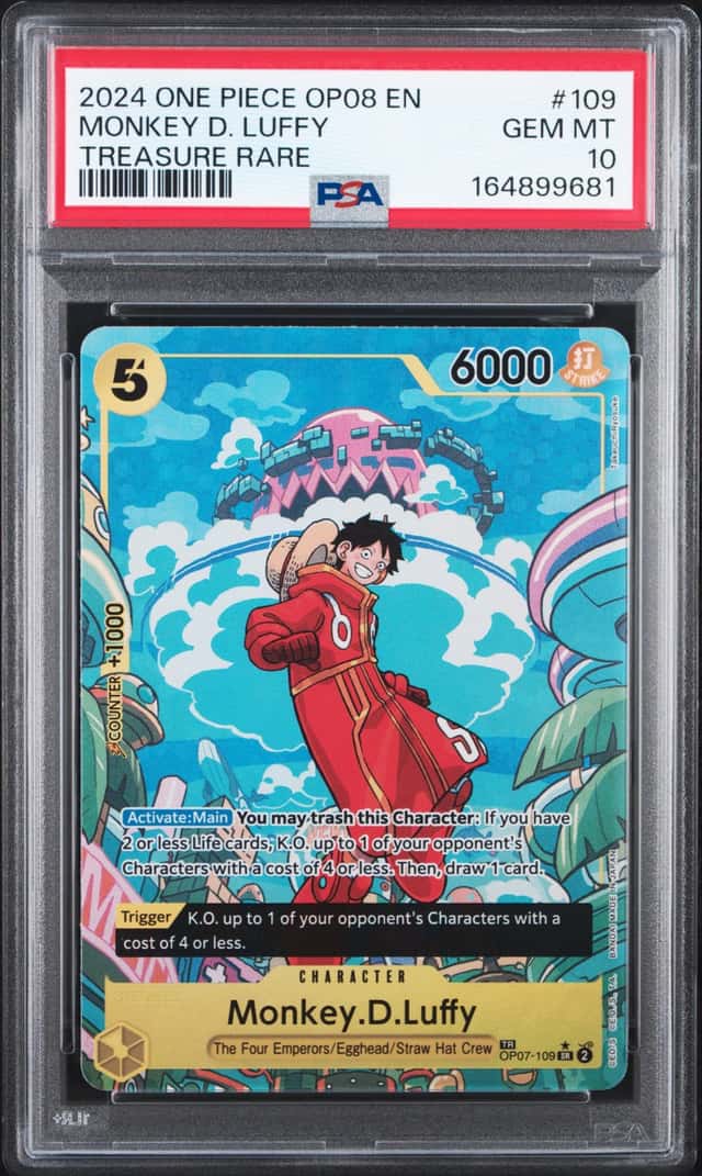 2024 One Piece OP08 En Treasure Rare #109 Monkey D. Luffy PSA 10 GEM MINT