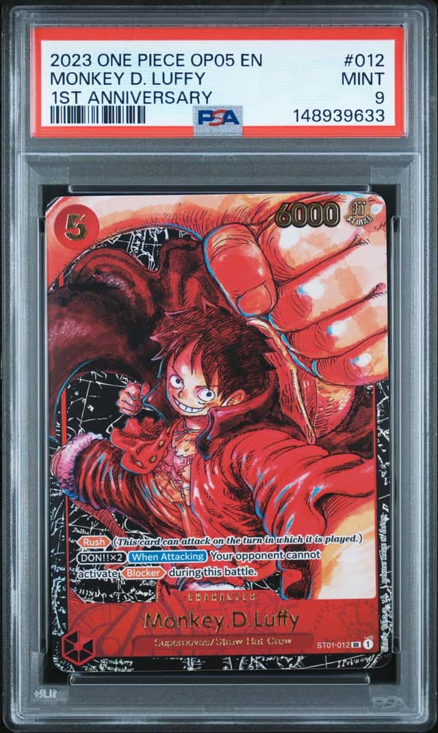 2023 One Piece Card Game OP05 EN Monkey D. Luffy 1st Anniversary Holo #012 PSA 9