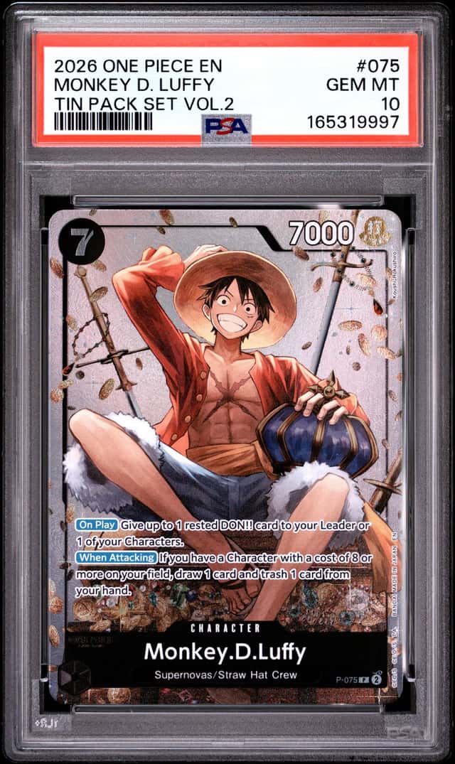 2026 ONE PIECE PROMOS TIN PACK SET VOL.2 #075 MONKEY D. LUFFY PSA 10
