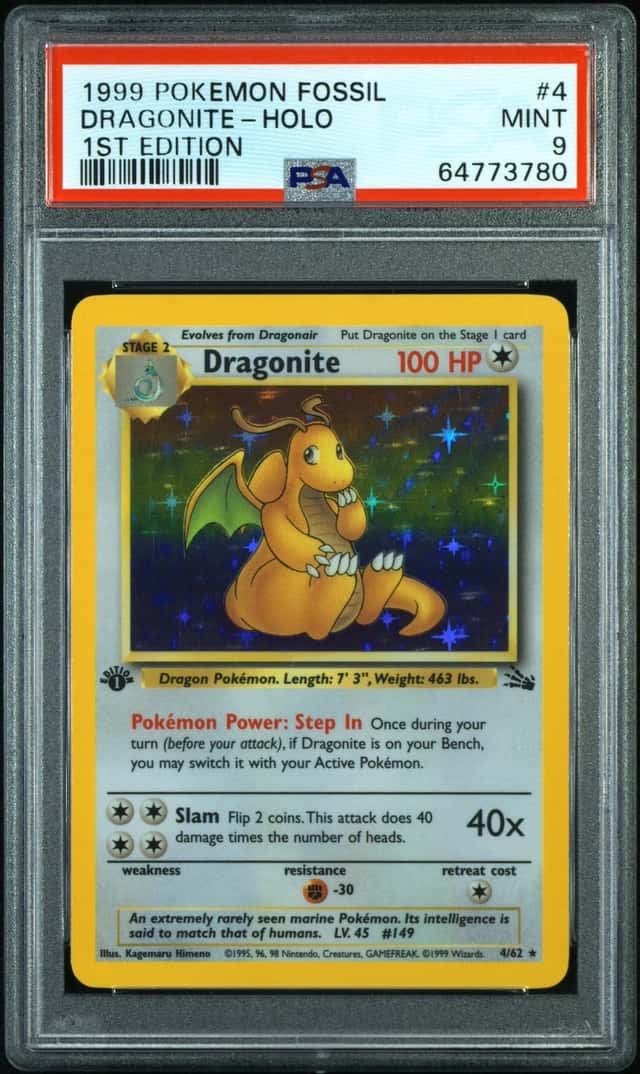 1999 Pokemon Fossil 1st Edition Holo #4 Dragonite - PSA MINT 9