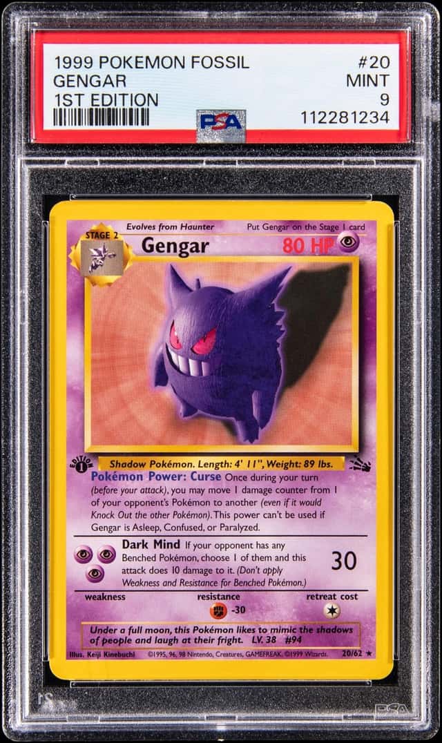 1999 Pokemon Fossil 1st Edition #20 Gengar - PSA MINT 9