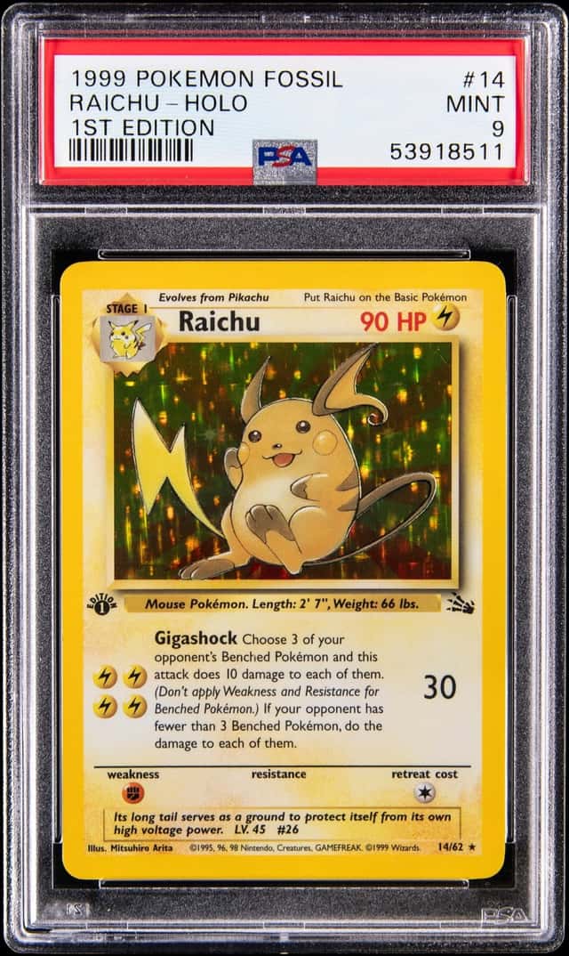 1999 Pokemon Fossil 1st Edition Holo #14 Raichu - PSA MINT 9