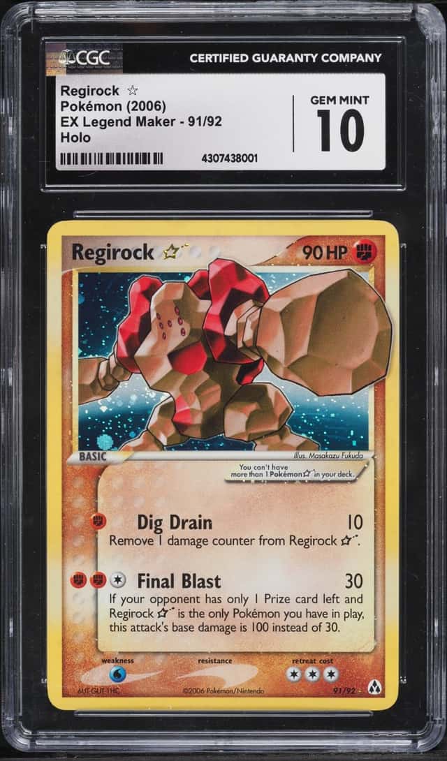 2006 Pokemon EX Legend Maker Holo Regirock Gold Star #91 CGC 10 GEM MINT
