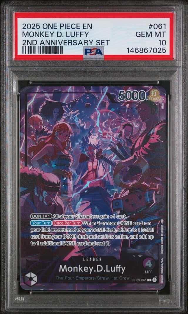 2025 One Piece 2nd Anniversary Set Leader Monkey D. Luffy #OP09-061 PSA 10 GEM MINT