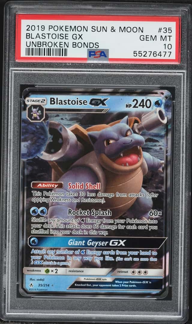 2019 Pokemon Sun & Moon Unbroken Bonds Full Art Blastoise GX #35 PSA 10 GEM MINT