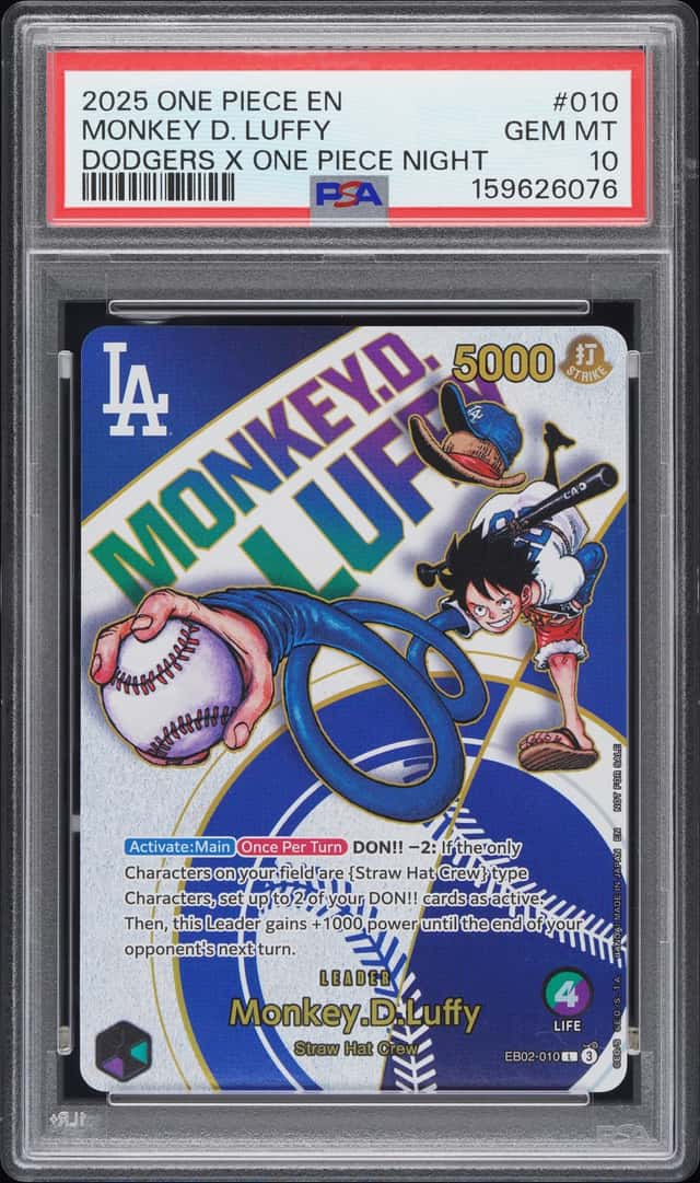 One Piece Monkey D. Luffy Promo EB02-010 Dodgers X One Piece Night PSA 10