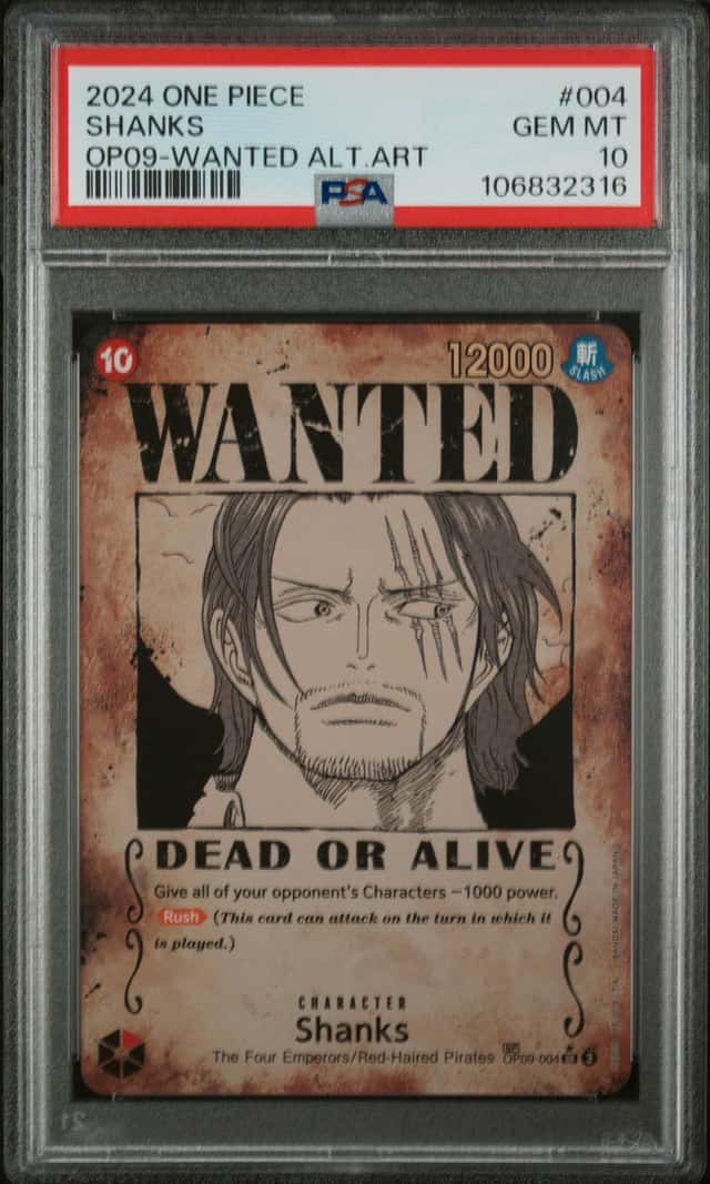 2024 ONE PIECE OP09-EMPERORS IN THE NEW WORLD WANTED ALTERNATE ART SHANKS PSA 10