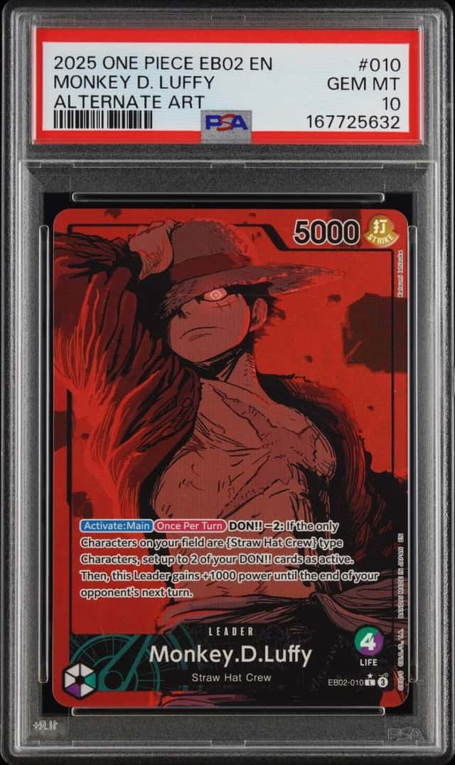 2025 ONE PIECE MONKEY D. LUFFY ALT ART EB02 ANIME 25TH COLLECTION #010 PSA 10