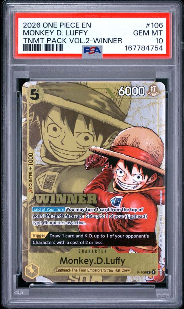 2026 ONE PIECE TOURNAMENT PACK VOL.2 WINNER #106 MONKEY D. LUFFY PSA 10