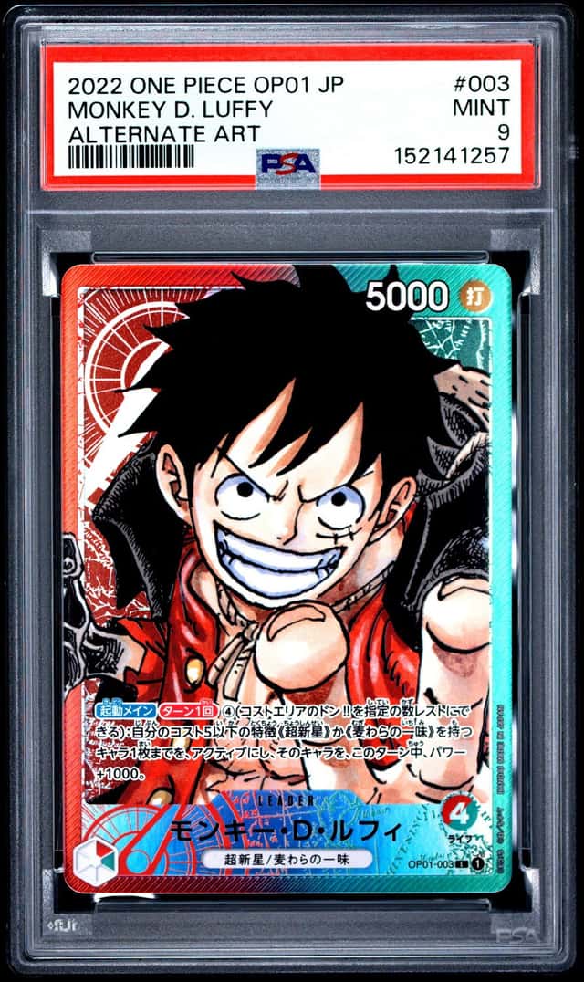One Piece PSA 9 Monkey D. Luffy L Alt Art 2022 OP01-003 OP01 Japanese