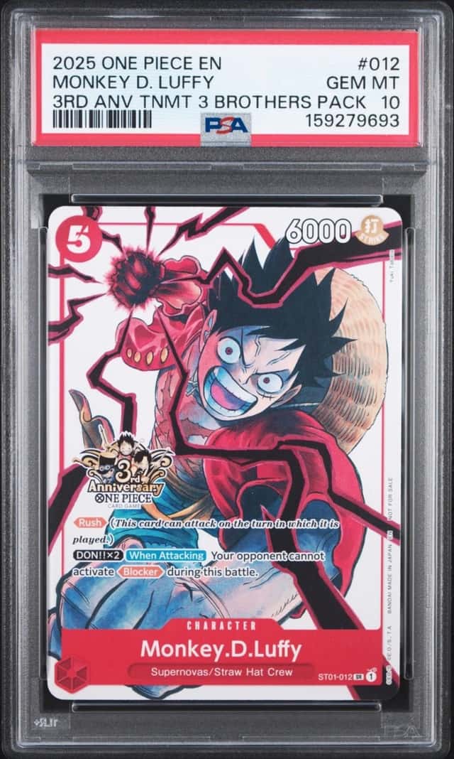 2025 ONE PIECE 3RD ANNIVERSARY TOURNAMENT 3 BROTHERS PACK MONKEY D. LUFFY PSA 10
