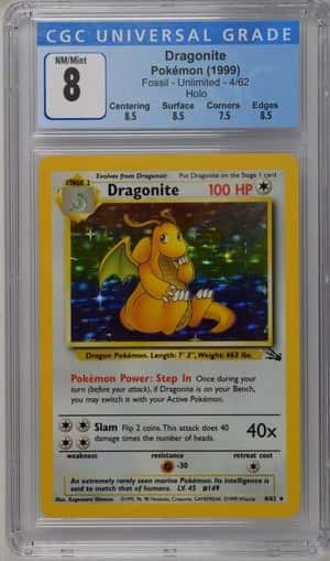 1999 Pokémon Dragonite Holo Fossil 4/62 CGC 8