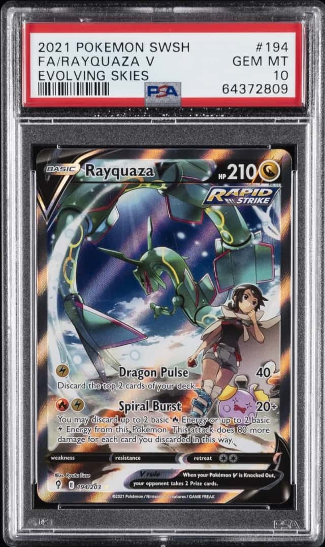 2021 POKEMON SWORD & SHIELD EVOLVING SKIES #194 FULL ART/RAYQUAZA V PSA 10