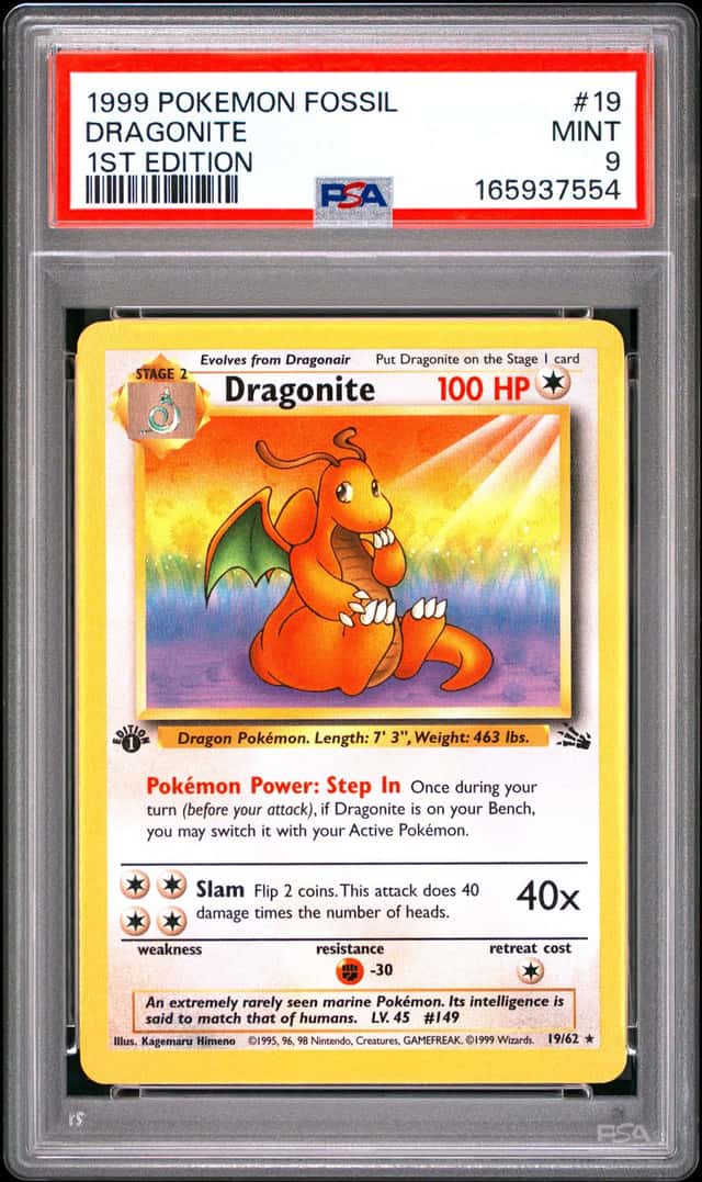POKEMON DRAGONITE 1999 FOSSIL #19 1ST EDITION PSA 9