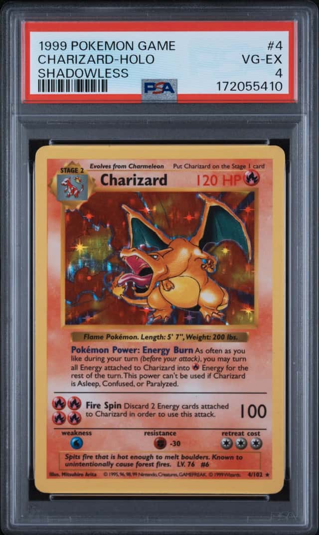 Charizard 1999 Pokemon TCG Base Set Shadowless Holo 4/102 PSA 4 English