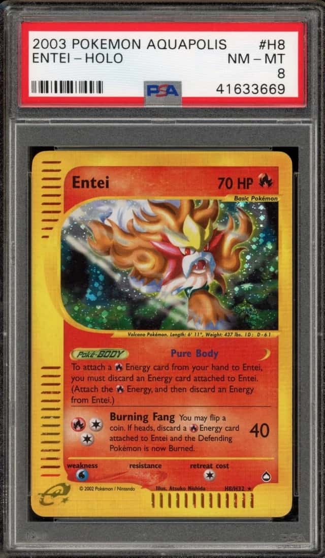 Pokemon Entei Holo Aquapolis H8 PSA 8