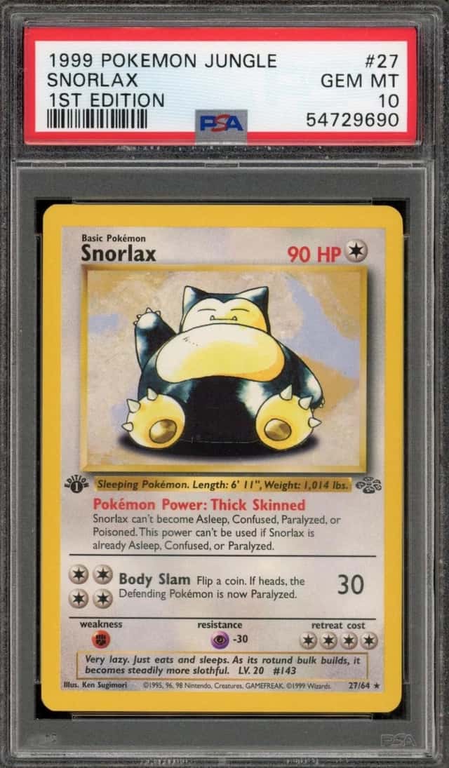 Pokemon Snorlax Jungle 27/64 1st Edition NON Holo PSA 10 Gem Mint